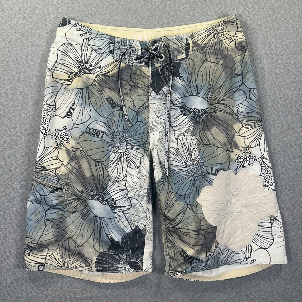 Y2K Lost Enterprise Mayhem Board Shorts Mens 32 Floral‎ AOP Surf Swim Trunks